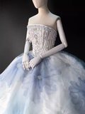 Fairytale Ball Gown Strapless Neckline Tulle Flowers Long Wedding Dresses HZ1024