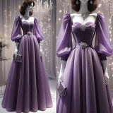 Modest A line Sweetheart Grape Long Prom Dress Evening Dresses With Beads HZ1024