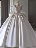 Princess Ball Gown Long Sleeves Satin Wedding Dresses HZ1024