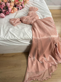 Modest A Line Strapless Silk Satin Long Pink Prom Dress Evening Dresses HZ1024