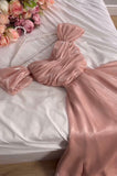 Modest A Line Strapless Silk Satin Long Pink Prom Dress Evening Dresses HZ1024