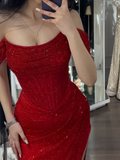 Elegant Mermaid Off-shoulder Sequined Slim Fit Prom Dress Long Evening Dresses HZ1024