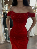 Elegant Mermaid Off-shoulder Sequined Slim Fit Prom Dress Long Evening Dresses HZ1024