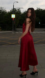 Sexy A Line Spagehtti Straps Slim Fit Burgundy Prom Dress Evening Dresses HZ1024