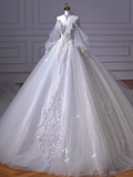 Princess Ball Gown Scoop neckline Long Sleeves Tulle Wedding Dresses HZ1024
