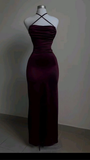 Sexy Sheath Halter Burgundy Slim Fit Long Prom Dress Evening Dresses HZ1024
