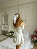 Cute A Line Straps White Satin Short Homecoming Dresses 18th Birthday Outfits With Bow HZ1024