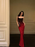 Sexy Mermaid Strapless Ombre Burgundy Satin Long Prom Dress Evening Dresses HZ1024