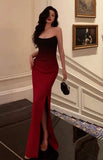 Sexy Mermaid Strapless Ombre Burgundy Satin Long Prom Dress Evening Dresses HZ1024