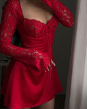 Sexy A Line Sweetheart Short Red Lace Homecoming Dresses 21st Birthday Outfit HZ1024