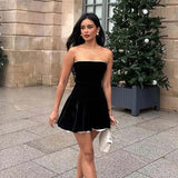 Vintage A Line Strapless Black Velvet Homecoming Dresses 18th Birthday Outfits HZ1024