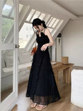 Modest Sheath Spaghetti Straps Chiffon Sleeveless Black Long Prom Dress Evening Dresses HZ1024