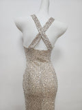 Modest Mermaid Straps Long Sequin Champagne Prom Dress Evening Dresses HZ1024