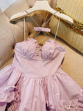 Cute Ball Gown Spaghetti Straps Pink Short Homecoming Dresses 18th Birthday Outfit HZ1024