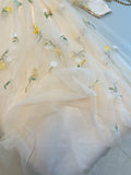 Elegant A Line Square Neckline Yellow Floral Lace Prom Dress Evening Dresses HZ1024