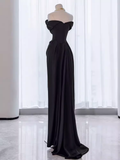 Modest Mermaid Off The Shoulder Black Satin Long Prom Dresses HZ1024