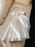 Modest A Line Spaghetti Straps White Short Satin Homecoming Dresses Party Dress HZ1024