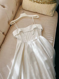 Modest A Line Spaghetti Straps White Short Satin Homecoming Dresses Party Dress HZ1024