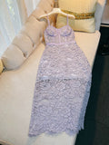 Modest A Line Spaghetti Straps Long Lilac Lace Prom Dress Evening Dresses HZ1024
