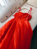 Modest A Line Spaghetti Straps Tulle Red Homecoming Dresses Birthday Outfits HZ1024