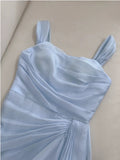 Pretty Sheath Straps Chiffon Light Sky Blue Prom Dress Evening Dresses HZ1024