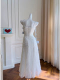 Pretty A Line Straps White Lace Prom Dress With Flowers Prom Dresses HZ1024