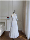 Pretty A Line Straps White Lace Prom Dress With Flowers Prom Dresses HZ1024