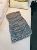 Modest Sheath Strapless Gray Sequin Short Homecoming Dresses Birthday Outfits HZ1024
