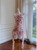 Modest Sheath Halter Floral Chiffon Short Homecoming Dresses Birthday Outfits HZ1024