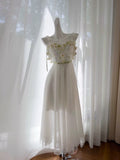 Modest A line Spaghetti Straps White Tulle Ankle Length Prom Dress Formal Dresses HZ1024