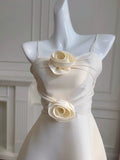 Modest A line Spaghetti Straps White Satin Ankle Length Prom Dress Formal Dresses HZ1024