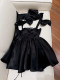 Modest A line Straps Black Short Homecoming Dresses Birthday Outfits With Bow HZ1024