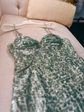 Modest Sheath Straps Sequin Green Short Homecoming Dresses Birthday Outfits With Beads HZ1024