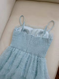 Modest A line Spaghetti Straps Light Sky Blue Tulle Ankle Length Prom Dress Formal Dresses HZ1024
