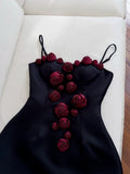 Cute A Line Straps Black Satin Homecoming Dresses Birthday Outfits With Flowers HZ1024