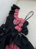 Pretty Ball Gown Straps Black Satin Flowers Homecoming Dresses Birthday Outfits With Bow HZ1024