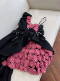 Pretty Ball Gown Straps Black Satin Flowers Homecoming Dresses Birthday Outfits With Bow HZ1024