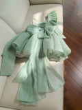 Pretty Ball Gown Straps Mint Green Lace Flowers Homecoming Dresses Birthday Outfits With Bow HZ1024
