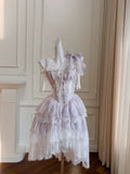 Sexy Ball Gown Spaghetti Straps Lilac Flowers Homecoming Dresses Birthday Outfits HZ1024