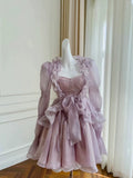 Sexy A Line Strapless Lilac Organza Short Homecoming Dresses Birthday Outfits HZ1024