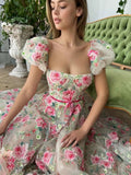 Modest A Line Square Neckline Short Sleeves Lace Floral Pink Long Length Prom Dress Formal Dresses HZ1024