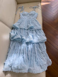 Modest Ball Gown Straps Lace Ruffles Light Sky Blue Length Prom Dress Formal Dresses HZ1024