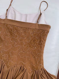 Modest A line Spaghetti Straps Brown Lace Short Homecoming Dresses Birthday Outfit HZ1024