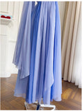 Modest A line Spaghetti Straps Blue Chiffon Prom Dress Formal Dresses HZ1024
