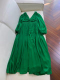 Modest A line V Neckline Long Sleeves Green Chiffon Slit Prom Dress Formal Dresses With Buttons HZ1024