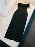 Sexy Sheath Sweetheart Black Ankle Length Prom Dress Formal Dresses With Feather HZ1024