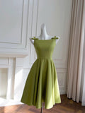 Simple A Line Straps Green Short Satin Homecoming Dresses 18th Birthday Outfit HZ1024