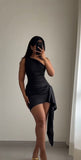 Simple Sheath One Shoulder Black Short Homecoming Dresses Birthday Outfit HZ1024