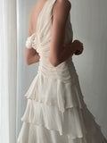 Sexy High Low V Neckline Chiffon Ivory Prom Dress Formal Dresses HZ1024