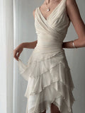 Sexy High Low V Neckline Chiffon Ivory Prom Dress Formal Dresses HZ1024
